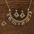 Joban Fashion Women Golden White Multi Polki Necklace Set With Earrings | Grocsy