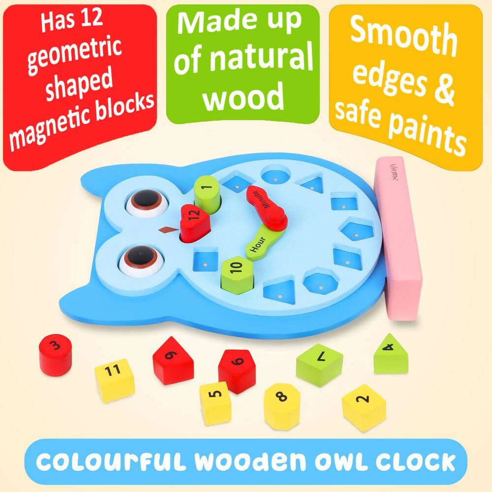 Matoyi Wooden Colorful Owl Clock With Magnetic Blocks | Grocsy