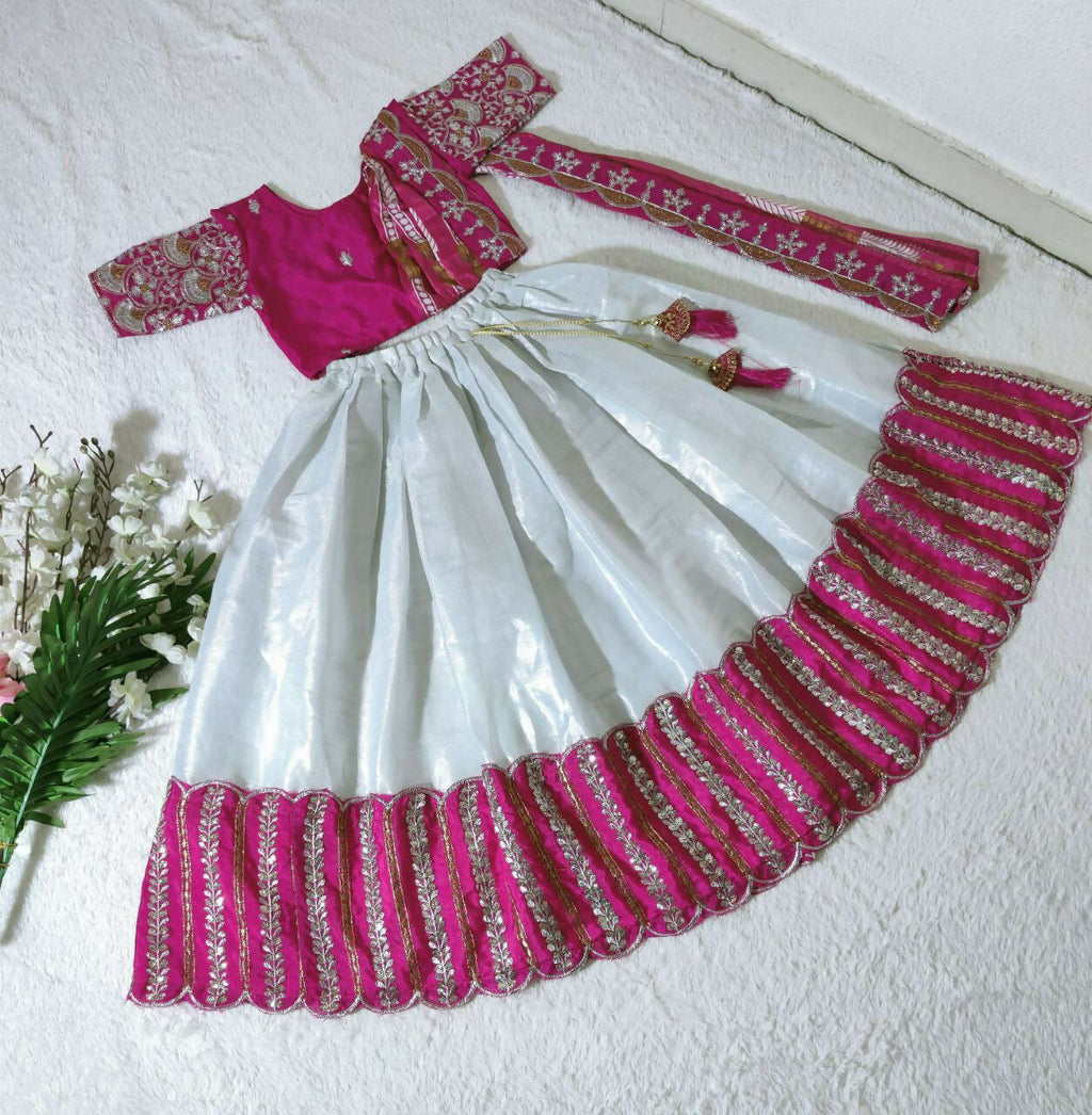 Jyoti Fashion Classy Wine Heavy Chenille Sequins Embroidered Kids Lehenga Choli Set | Grocsy