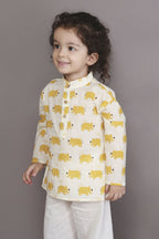 Breathables Kids Cotton Night Suit – Yellow Elephant Print Kurta & Pyjama Co-Ord Set For Boys & Girls | Grocsy