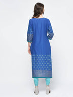 Indian Clothing Cheera Hand Block Print Royal Blue Color Straight Kurta | Grocsy
