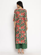 Ahalyaa Women's Green Rayon Printed Kurta Palazzo Set | Grocsy