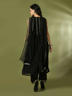 Myshka Women's Black Embroidered Georgette Anarkali Party Kurta Set With Dupatta | Grocsy