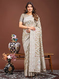 Shree Shyam Fashion Pankhuri Brown Linen Cotton Saree | Grocsy