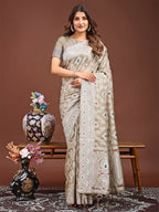 Shree Shyam Fashion Pankhuri Brown Linen Cotton Saree | Grocsy