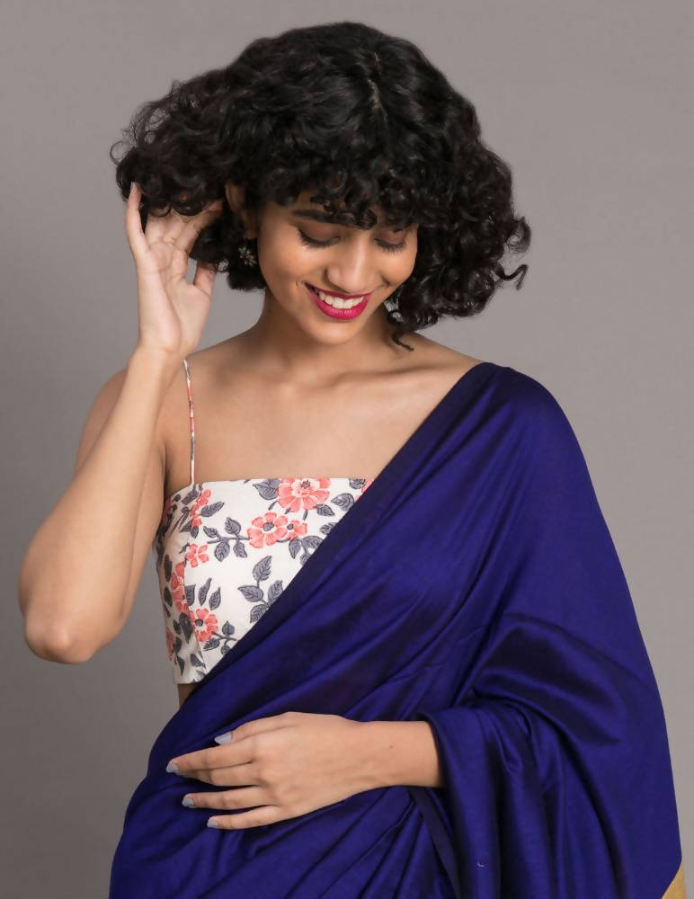 Suta Navy Blue Golden Colourblocked Saree | Grocsy