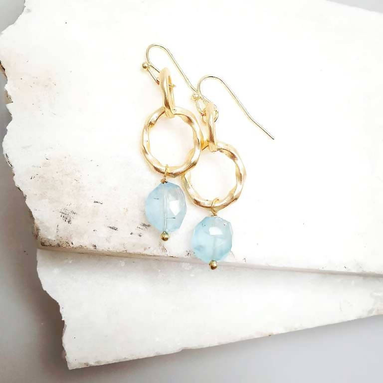 Bling Accessories Aqua Natural Stone Matt Gold Earrings | Grocsy