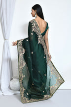 Green Organza Silk Embroidered With Stone Work Festive Saree - Nimaya Denzy | Grocsy