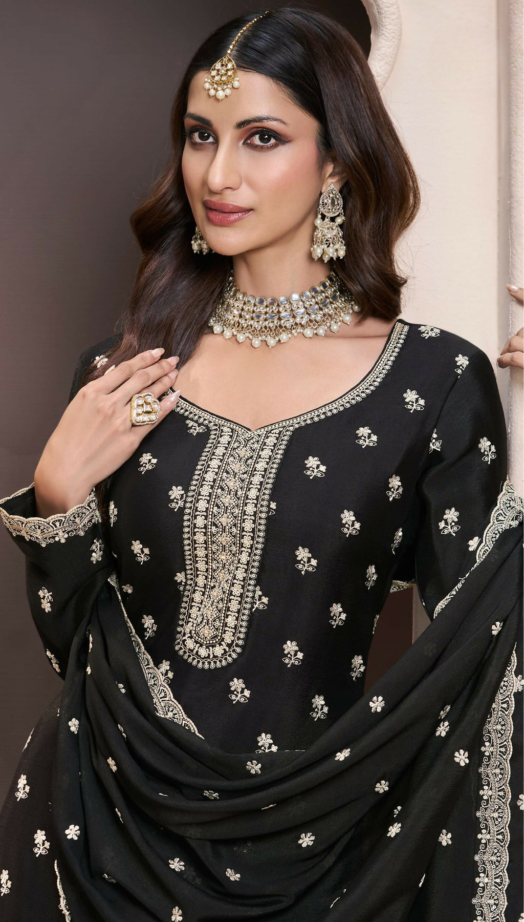 Anaita Black Chinon Embroidered Thread Work Stitched Salwar Suit | Grocsy