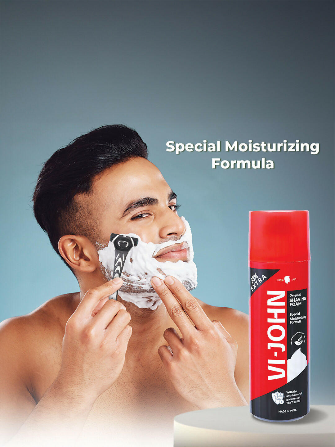 VI-JOHN Original Dermatologically Tested Special Moisturising Formula Shaving Foam with Vitamin E & Tea Tree Oil | Grocsy