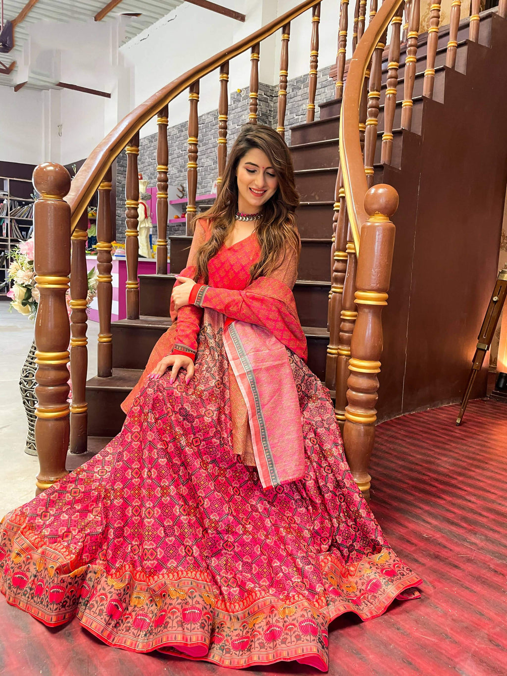 Partywear Designer Redpink Chanderi Suit - Anbazaar | Grocsy