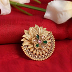 Mominos Fashion Joharkamal Gold-Polished Stone Studded Adjustable Finger Ring - Design 17 | Grocsy