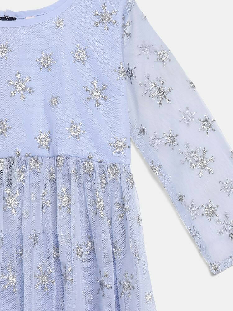 Ahalyaa Blue Net Kids Kurta Palazzo Sets For Girls | Grocsy