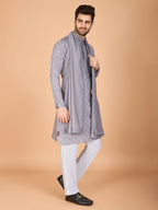 Vastranavya Grey Exclusive Festival Wear Viscose Silk Thread with Sequence Embroidered Work Kurta with Dupatta | Grocsy