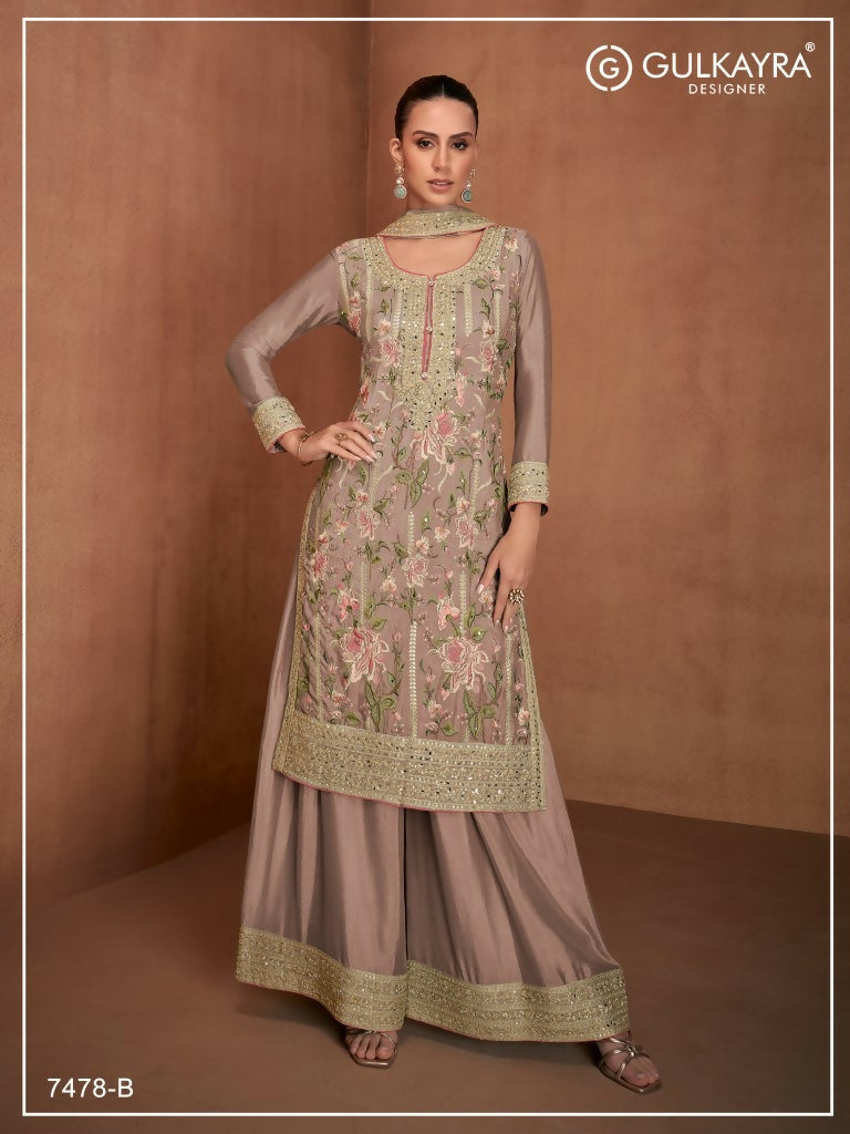 Vastranavya Coral Heavy Star Georgette Embroidered Sequins & Mirror Work Classy Pakistani Palazzo Suit | Grocsy
