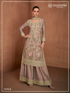 Vastranavya Coral Heavy Star Georgette Embroidered Sequins & Mirror Work Classy Pakistani Palazzo Suit | Grocsy
