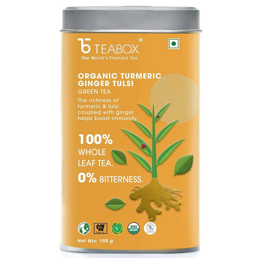 Teabox Organic Turmeric Ginger Tulsi Green Tea Loose Leaves | Grocsy
