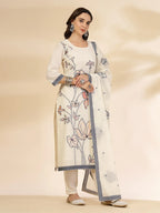 Yufta Off White Handloom Cotton Jacquard Kurta Set With Pant & Dupatta | Grocsy