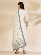 Yufta Off White Handloom Cotton Jacquard Sequins Work Kurta Dupatta Pant Set | Grocsy