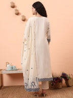 Yufta Off-White Handloom Cotton Kurta Dupatta Pant Set With Cotton Mal Lining | Grocsy