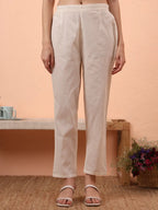 Yufta Off-White Handloom Cotton Weaved Kurta Dupatta Pant Set With Cotton Mal Lining | Grocsy