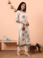 Yufta Off-White Handloom Cotton Weaved Kurta Dupatta Pant Set With Cotton Mal Lining | Grocsy