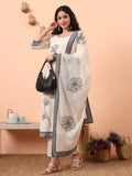 Yufta Off-White Handloom Cotton Weaved Kurta Dupatta Pant Set With Cotton Mal Lining | Grocsy