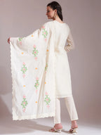 Yufta Off-White Pure Handloom Cotton Weaved Kurta Dupatta Pant Set | Grocsy