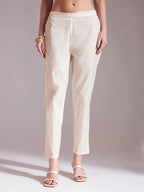 Yufta Off-White Pure Handloom Cotton Weaved Kurta Dupatta Pant Set | Grocsy