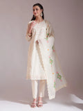 Yufta Off-White Pure Handloom Cotton Weaved Kurta Dupatta Pant Set | Grocsy