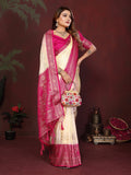 Anaita Off White Zari Butta Work Satin Silk Saree With Blouse | Grocsy