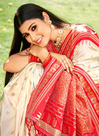 Anaita Off White Silk Saree With Blouse Piece | Grocsy