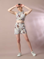 Myshka Women's Multi Printed Shirt Collar Party Top With Shorts Co-ord set | Grocsy
