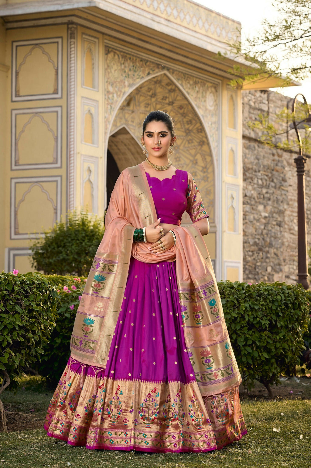Vastranavya Traditional Jacquard Silk Paithani Lehenga Choli - Purple | Grocsy