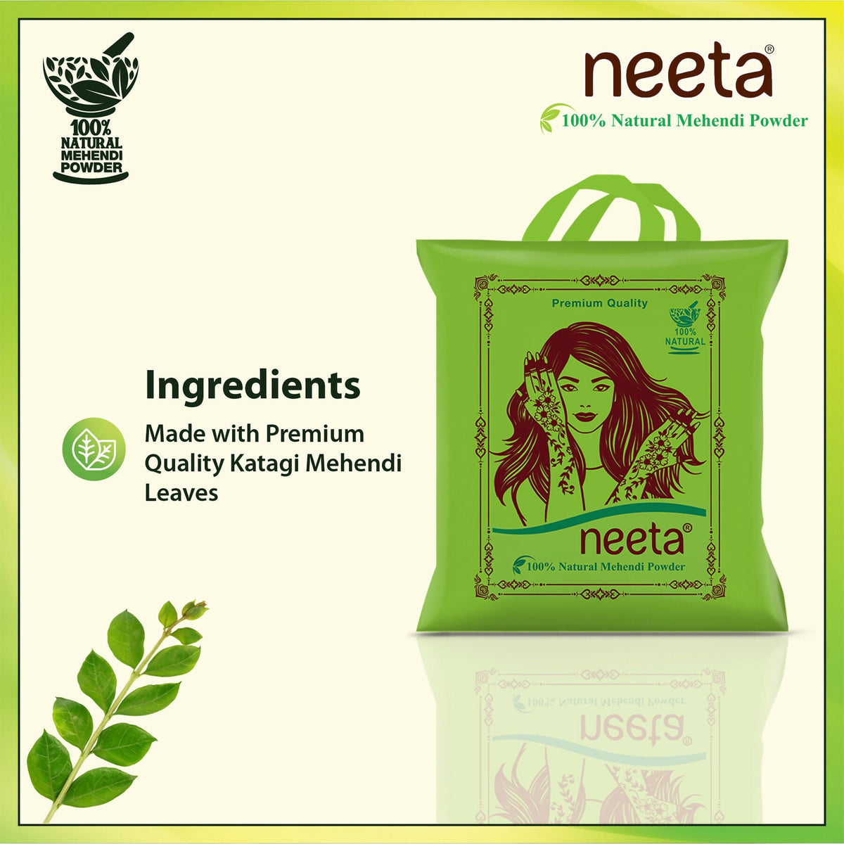 Neeta 100% Natural Henna Powder For Hair Colour And Growth|Rich Brown Shades | Grocsy