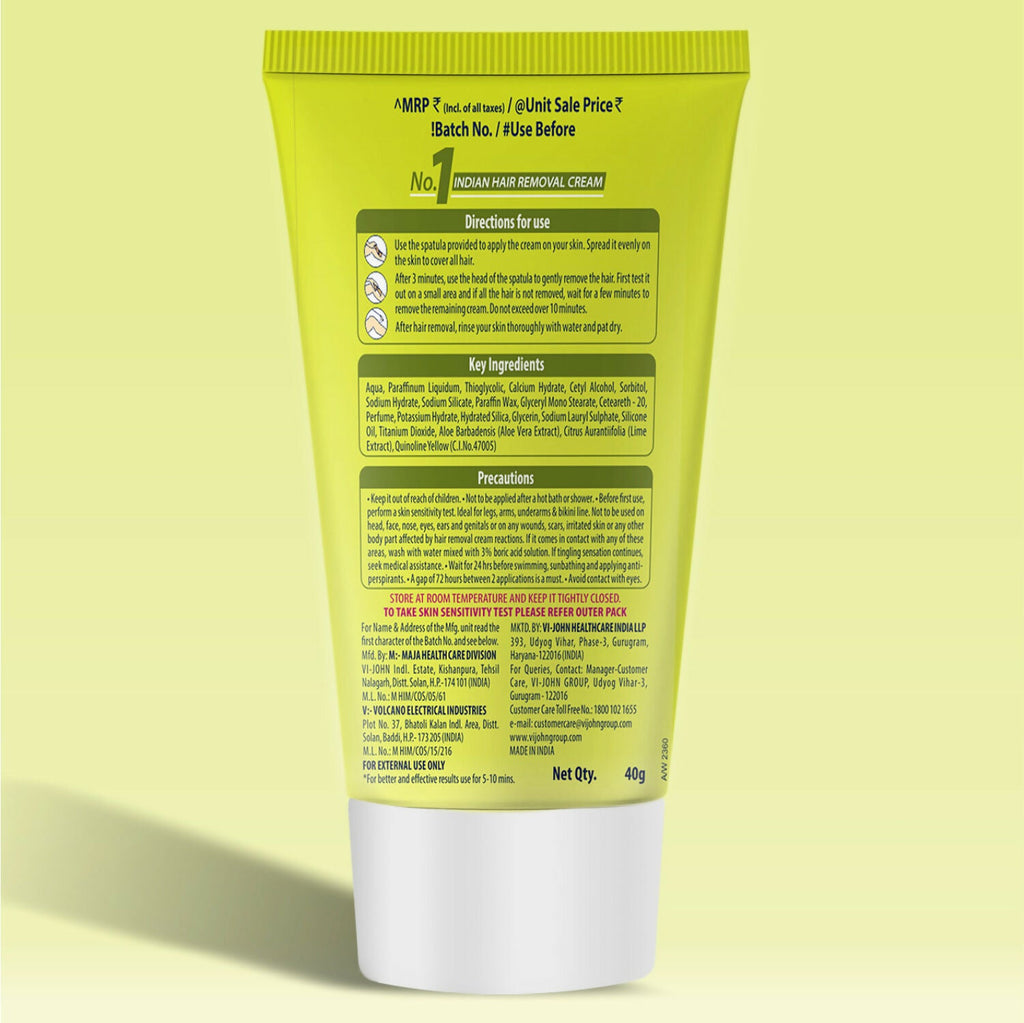 VI-JOHN Feather Touch Lime & Aloevera Hair Removal Cream for Women for Dry Skin, Suitable for Legs, Underarms, Bikini Line, Arms | Grocsy
