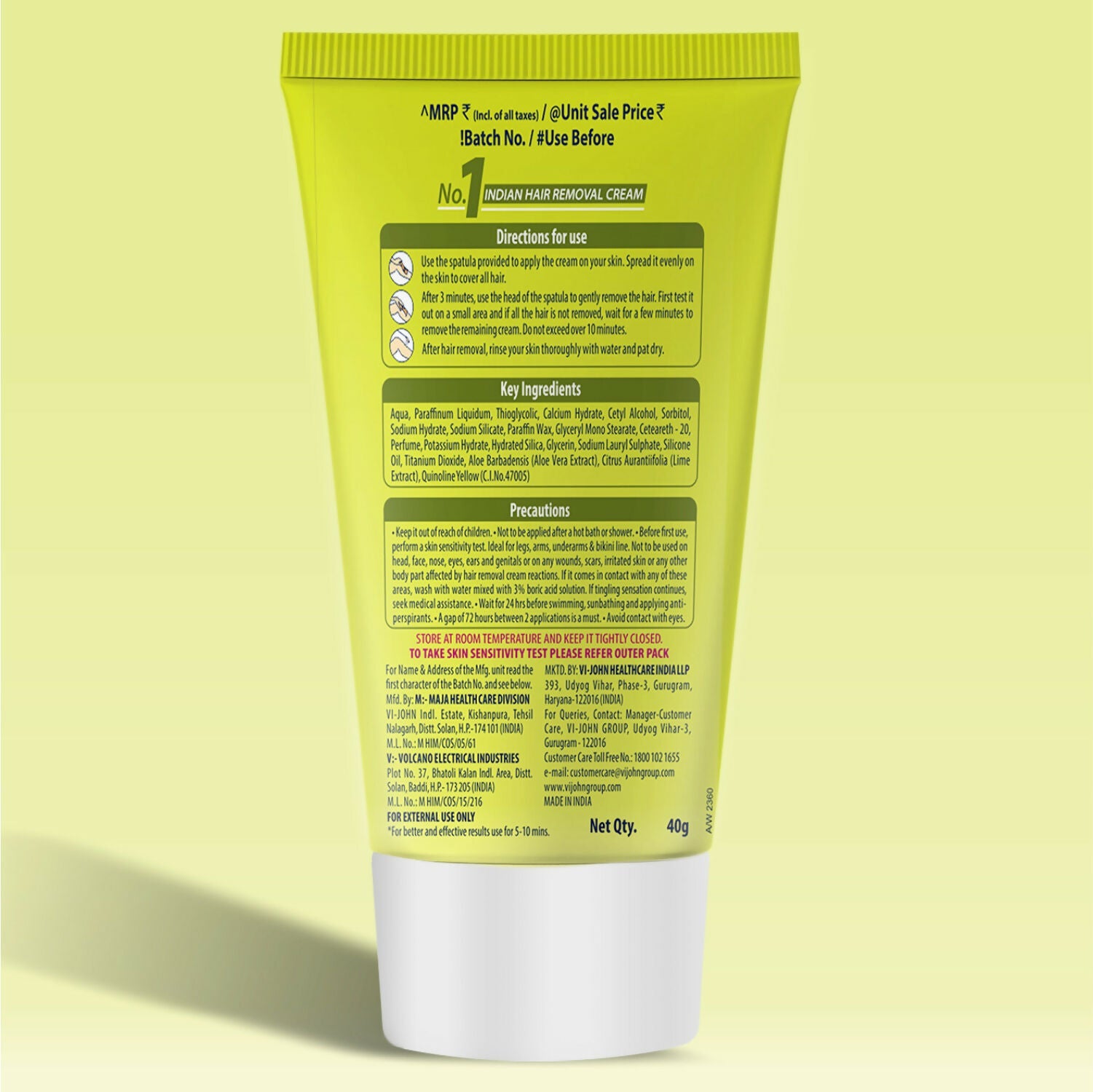VI-JOHN Feather Touch Lime & Aloevera Hair Removal Cream for Women for Dry Skin, Suitable for Legs, Underarms, Bikini Line, Arms | Grocsy