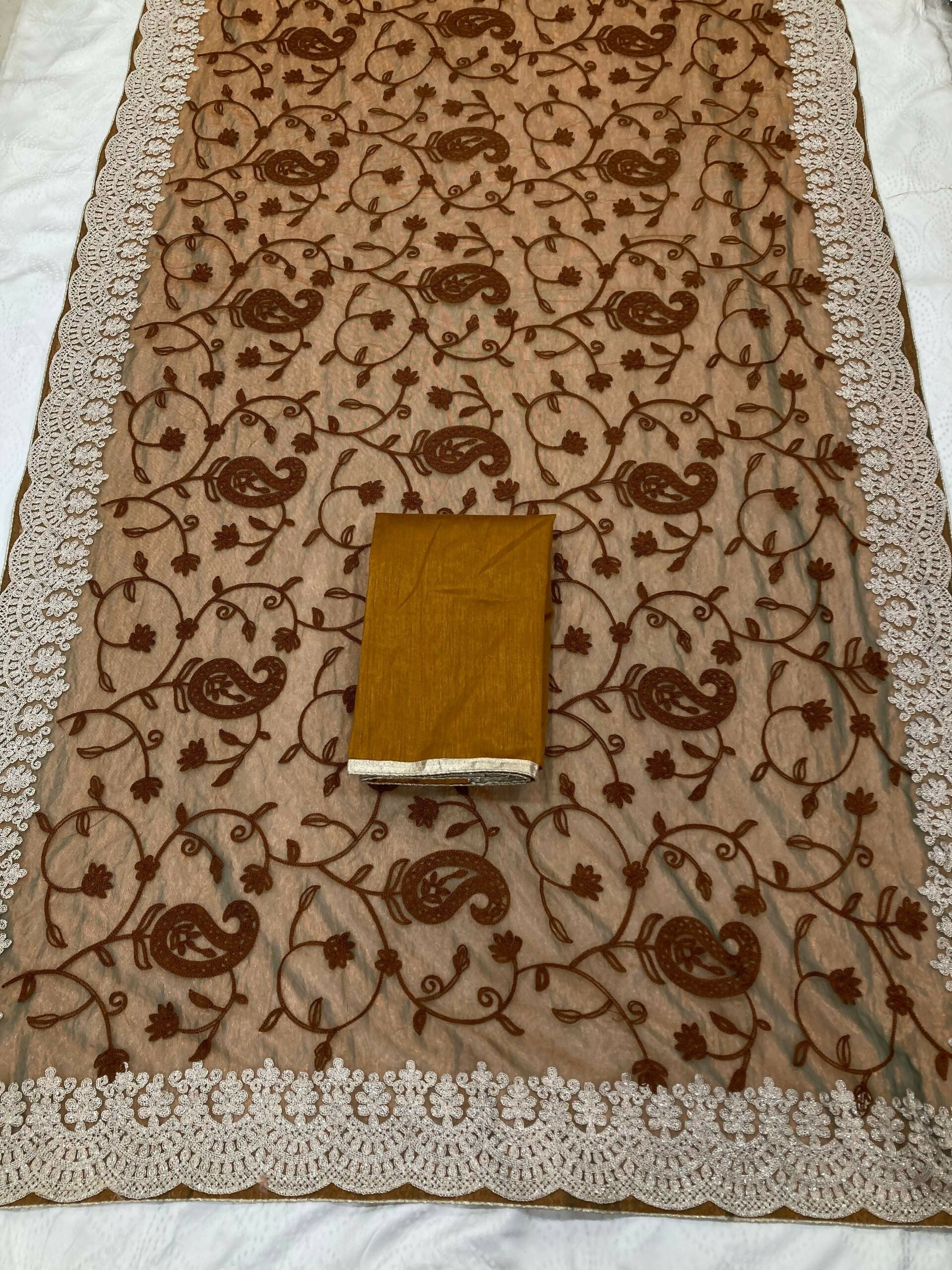 Teeya Creation New Latest Trendy Party Wear Two Tone Twill Net Saree-Gold | Grocsy