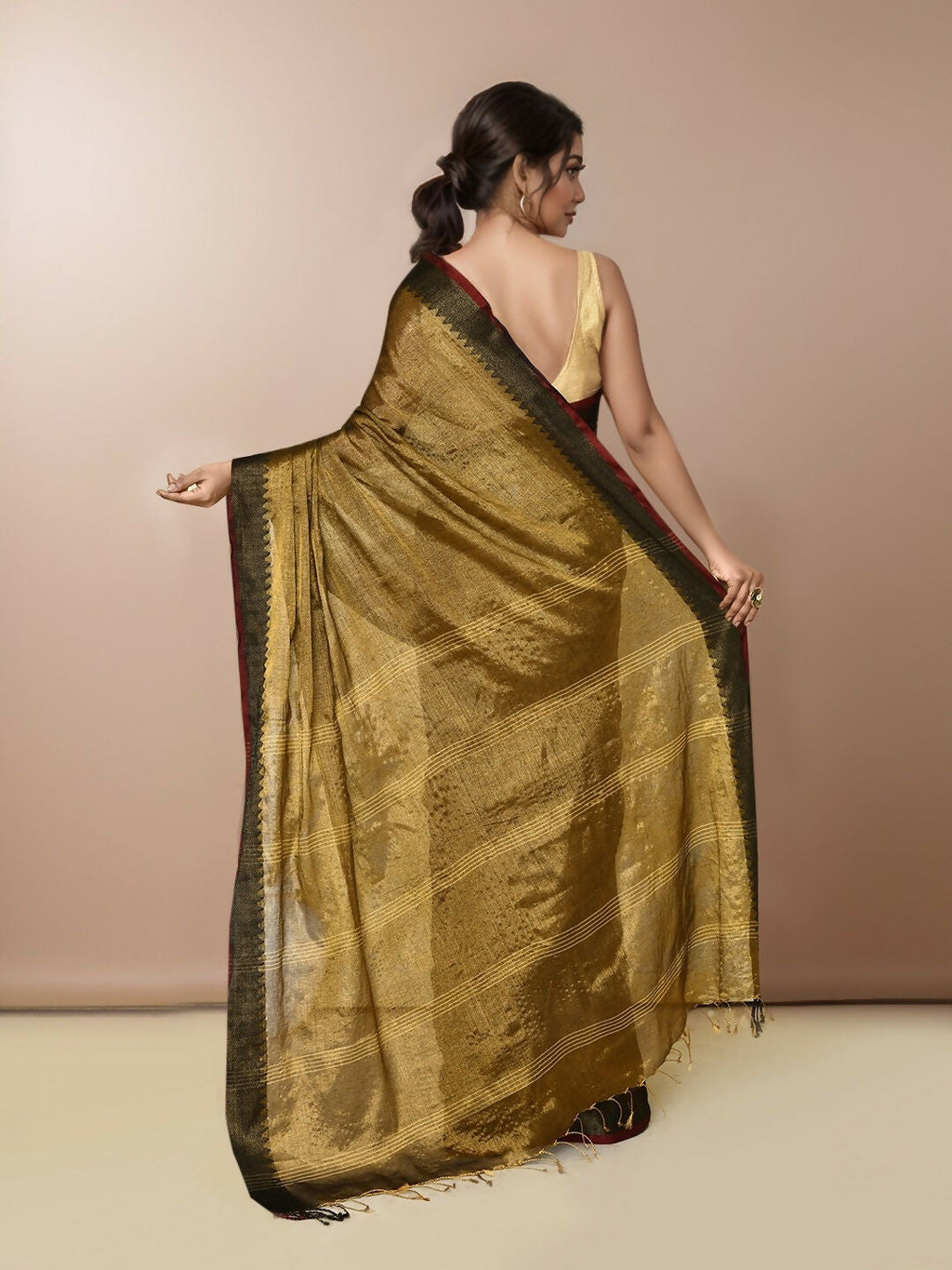 Joban Fashion GoldBlack Tissue Saree | Grocsy
