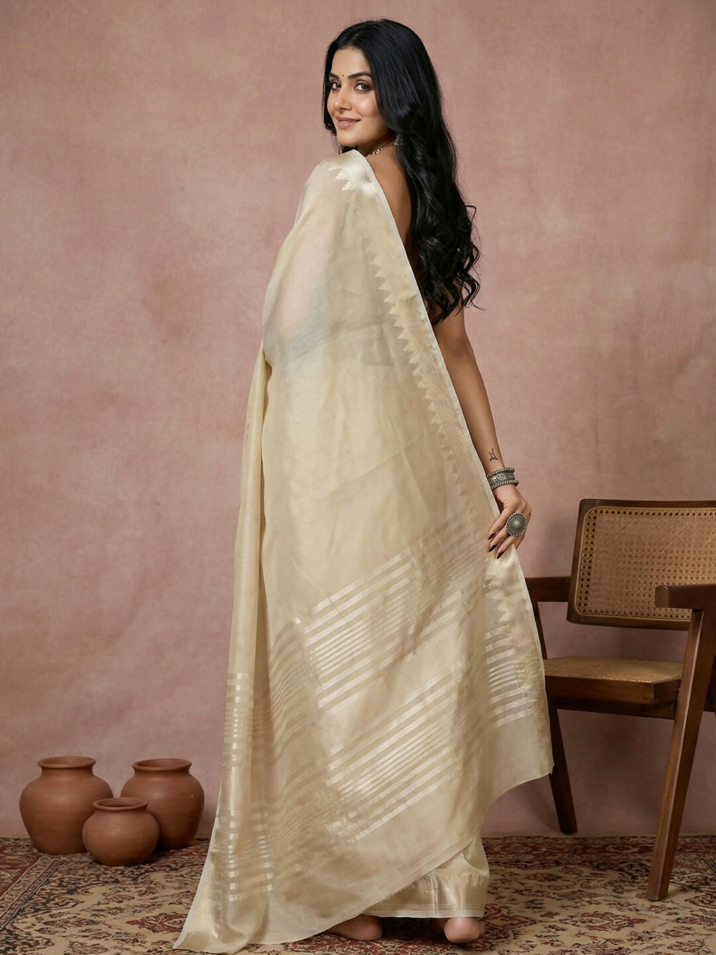 Shree Shyam Fashion Cream Cotton Saree | Grocsy
