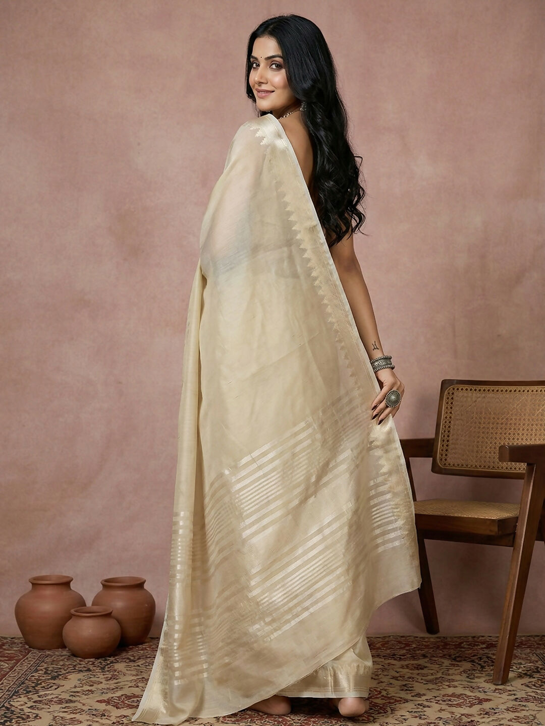 Shree Shyam Fashion Cream Cotton Saree | Grocsy
