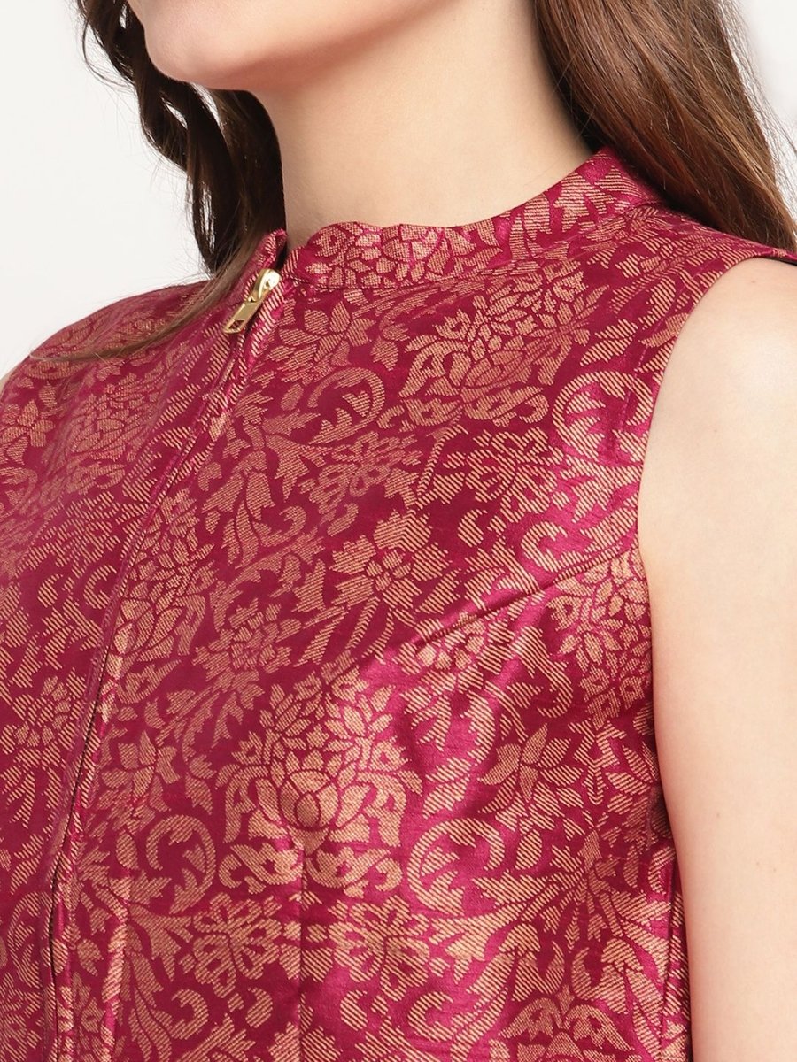 Ahalyaa Women Burgundy Floral Printed Regular Top with Palazzos | Grocsy