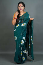 Exclusive Collection Green Pure Cotton Saree With Sunflower Design | Grocsy
