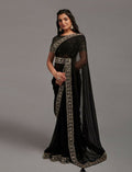 PR Fashion Black Zometo Embroidery Lace Saree | Grocsy