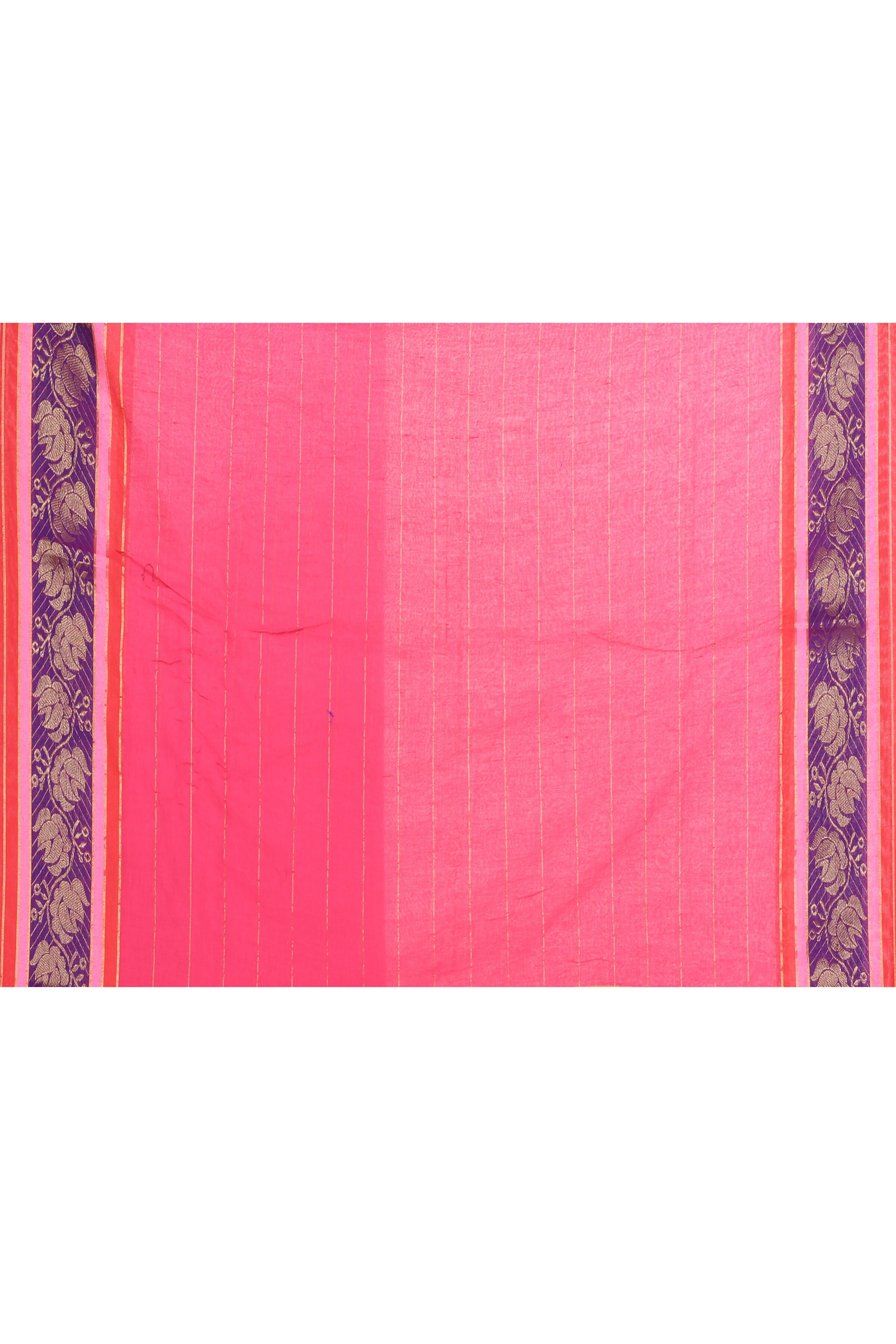 Piyari Fashion Women's Rani Pink Embellished Zari Border Cotton Saree | Grocsy