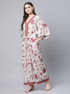 Ahalyaa Womens Beige Crepe Digital Floral Print Jumpsuit | Grocsy