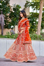 Lehenga Mart Orange Designer Wedding Wear Lehenga Choli | Grocsy