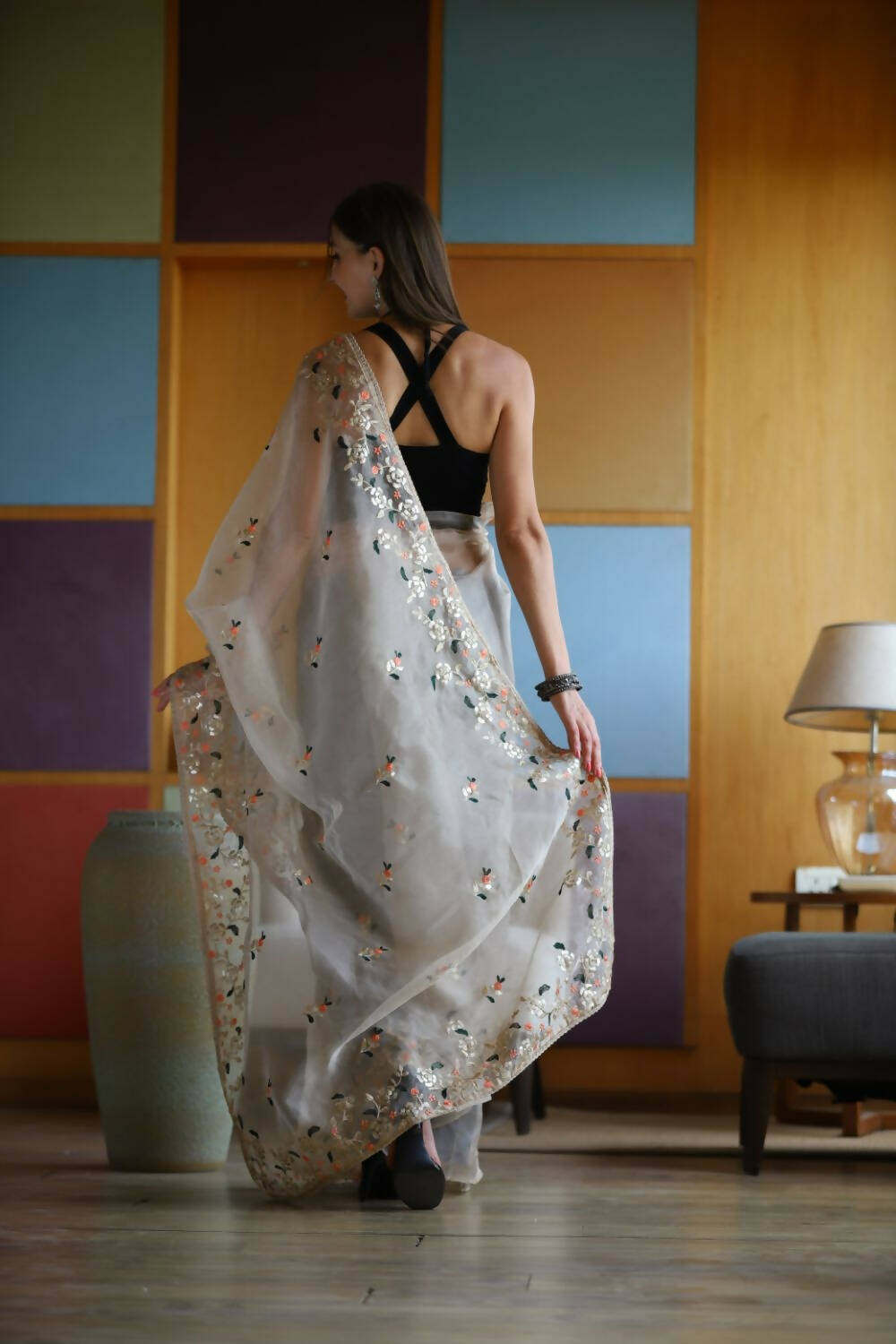 Vamsee White Organza Saree | Grocsy