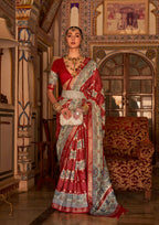 Red P V Silk Digital Print, Zari Work Printed Saree - Rewaa Parampara | Grocsy