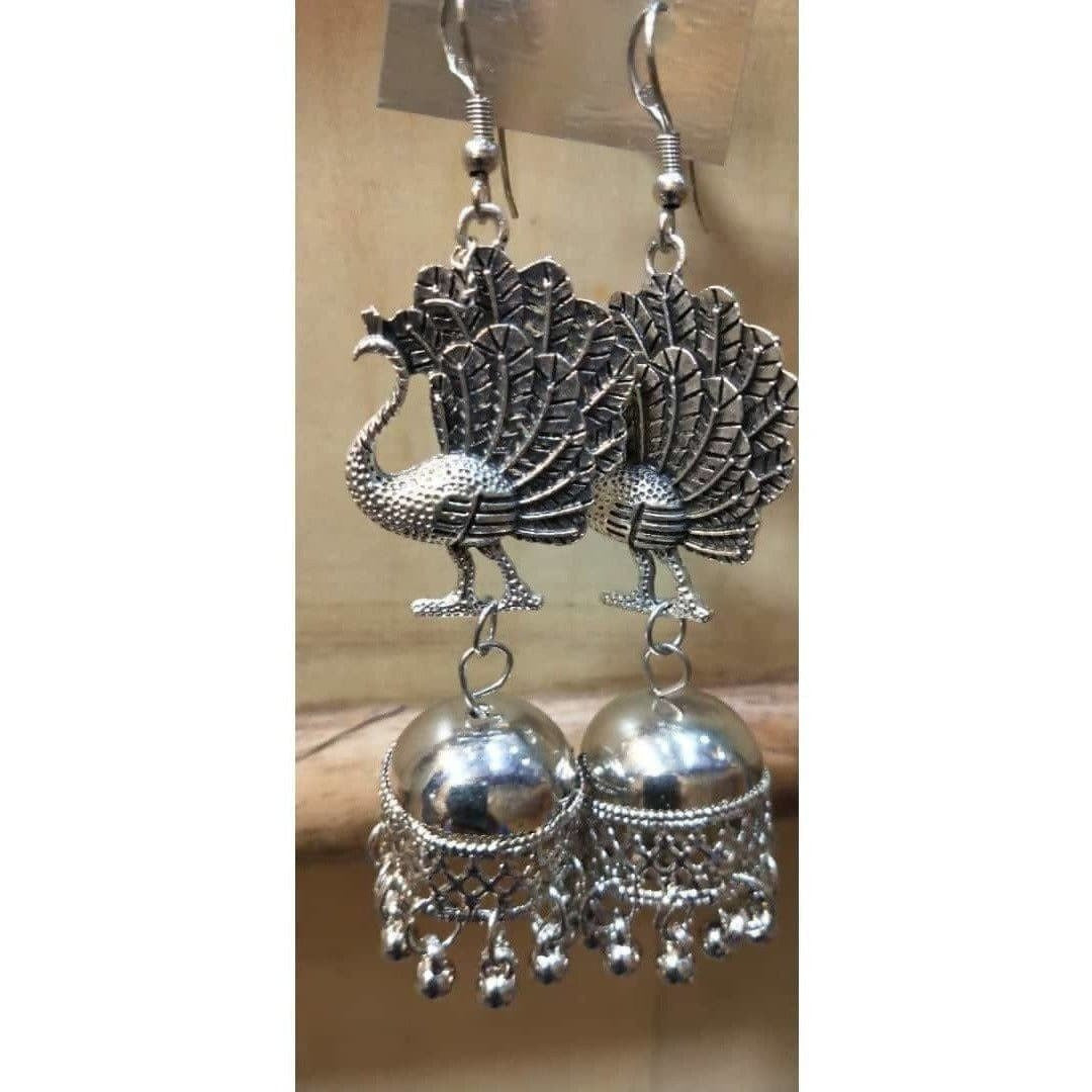 MS Fashion India Beautiful Oxidized Peacock Design Earrings Hanging Jhumkas | Grocsy